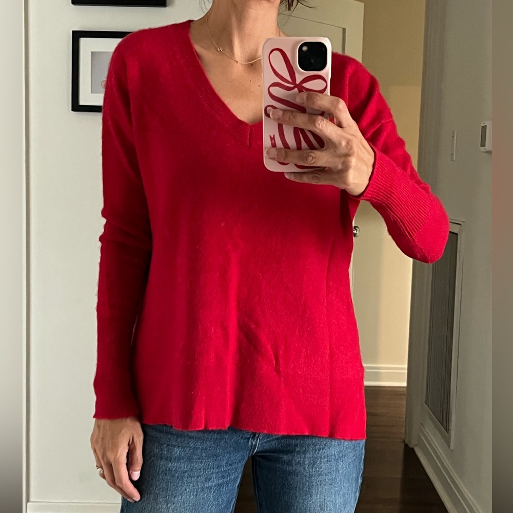 Halogen Cashmere Red V-Neck Sweater XS